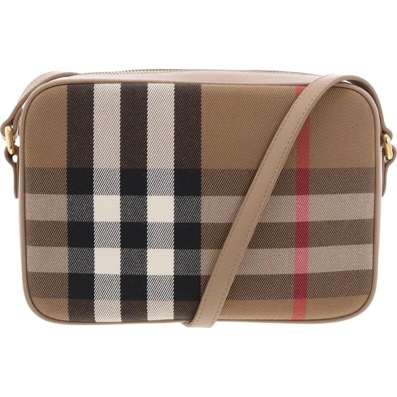 Burberry Handbags - Burberry Chestnut Beige Plaid Crossbody Camera Bag NEW